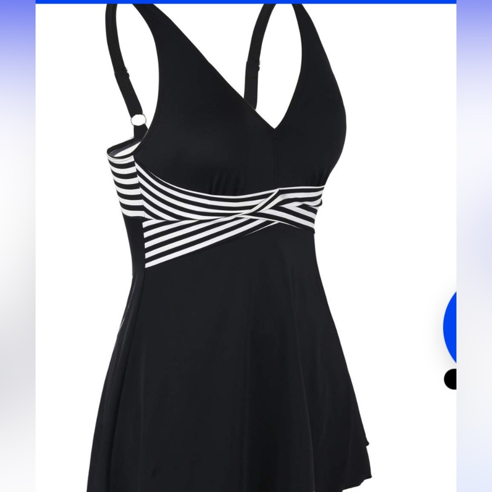 NWTS  Septangle Black and White Striped Swimsuit